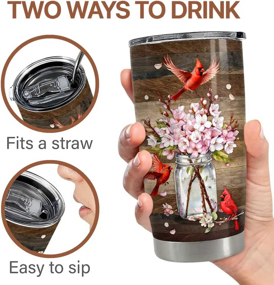 SANDJEST Cardinal Tumbler 20oz Stainless Steel Insulated Travel Mug Cup for Women Girls Gifts for Birthday Christmas