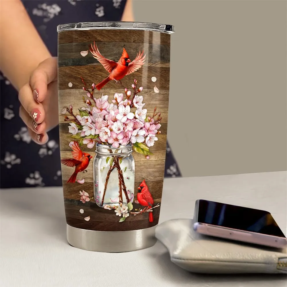 SANDJEST Cardinal Tumbler 20oz Stainless Steel Insulated Travel Mug Cup for Women Girls Gifts for Birthday Christmas