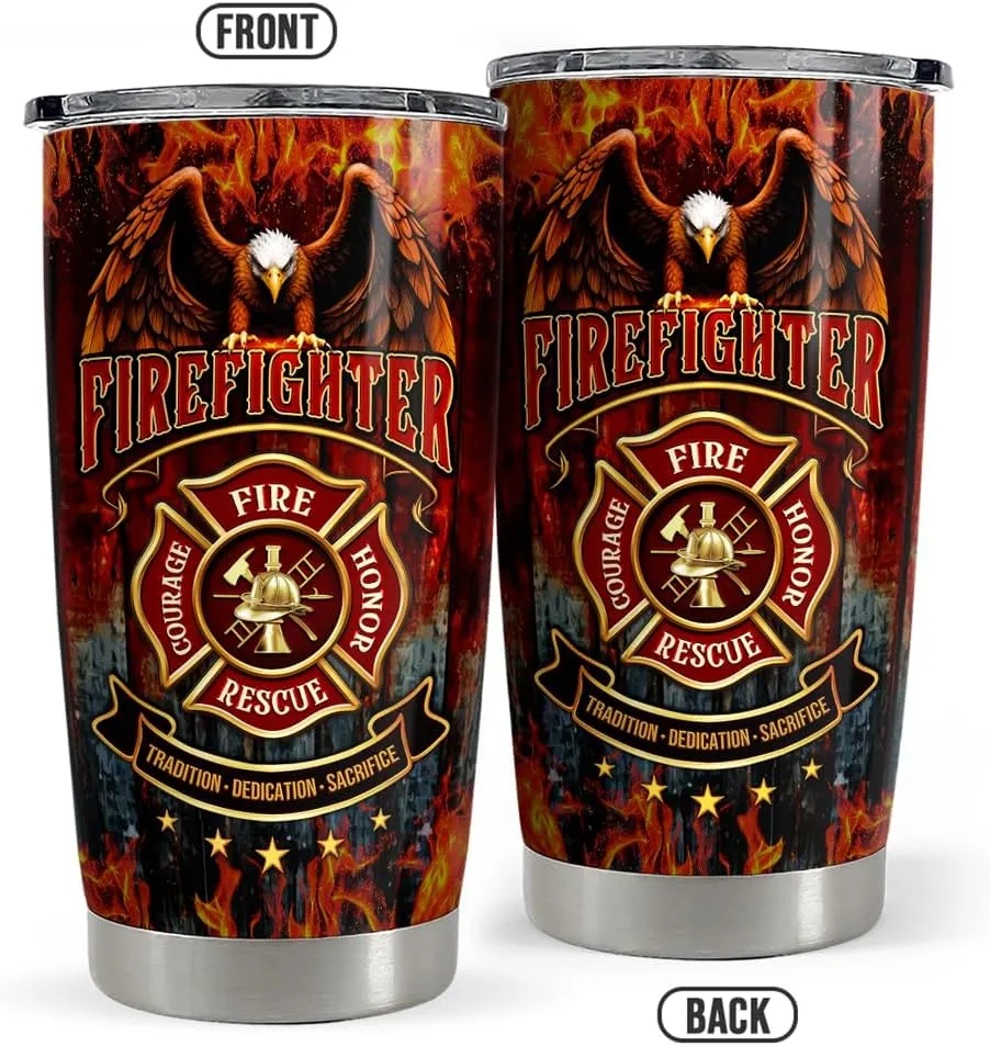 SANDJEST Firefighter Tumbler 20oz Stainless Steel Insulated Coffee Travel Mug Cup Firefighter Gifts for Men Firemen Gift for Birthday Christmas Fathers Day