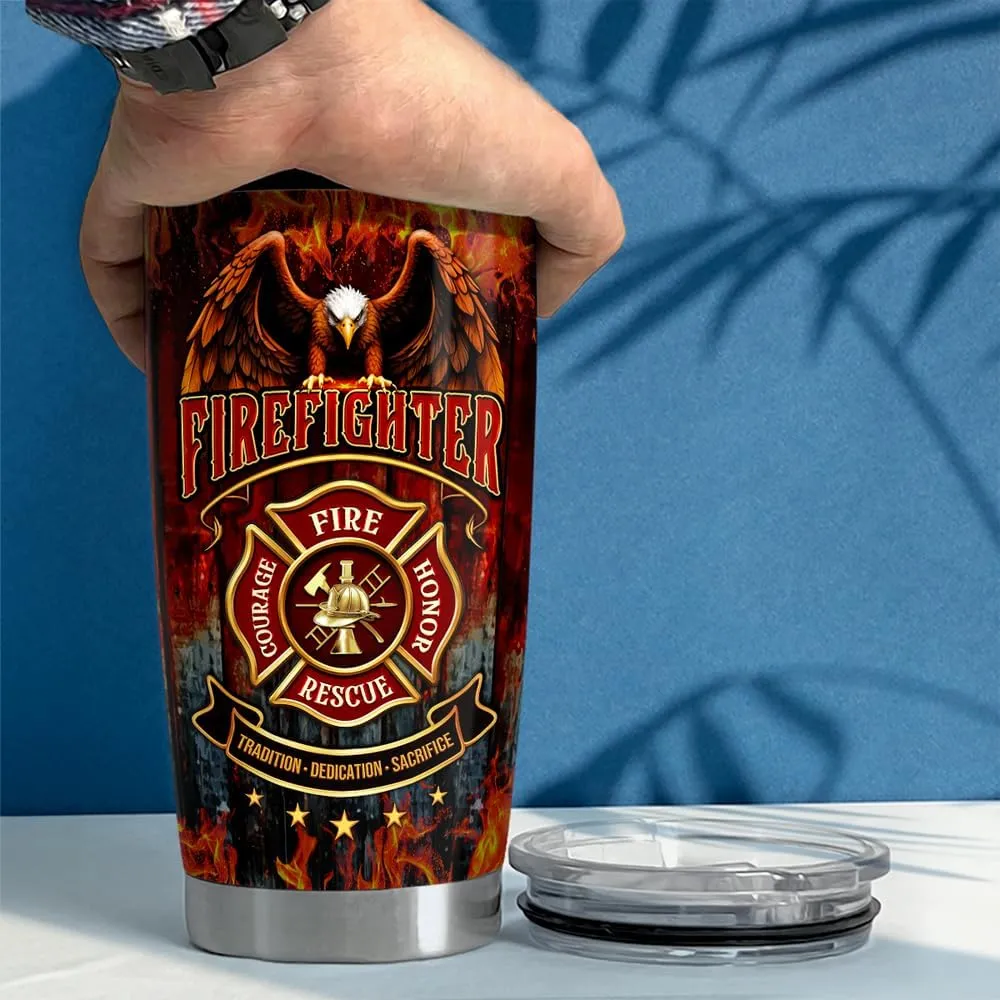 SANDJEST Firefighter Tumbler 20oz Stainless Steel Insulated Coffee Travel Mug Cup Firefighter Gifts for Men Firemen Gift for Birthday Christmas Fathers Day