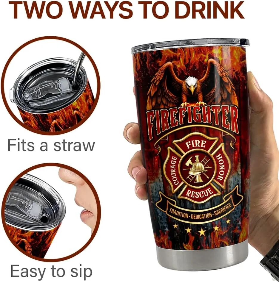 SANDJEST Firefighter Tumbler 20oz Stainless Steel Insulated Coffee Travel Mug Cup Firefighter Gifts for Men Firemen Gift for Birthday Christmas Fathers Day