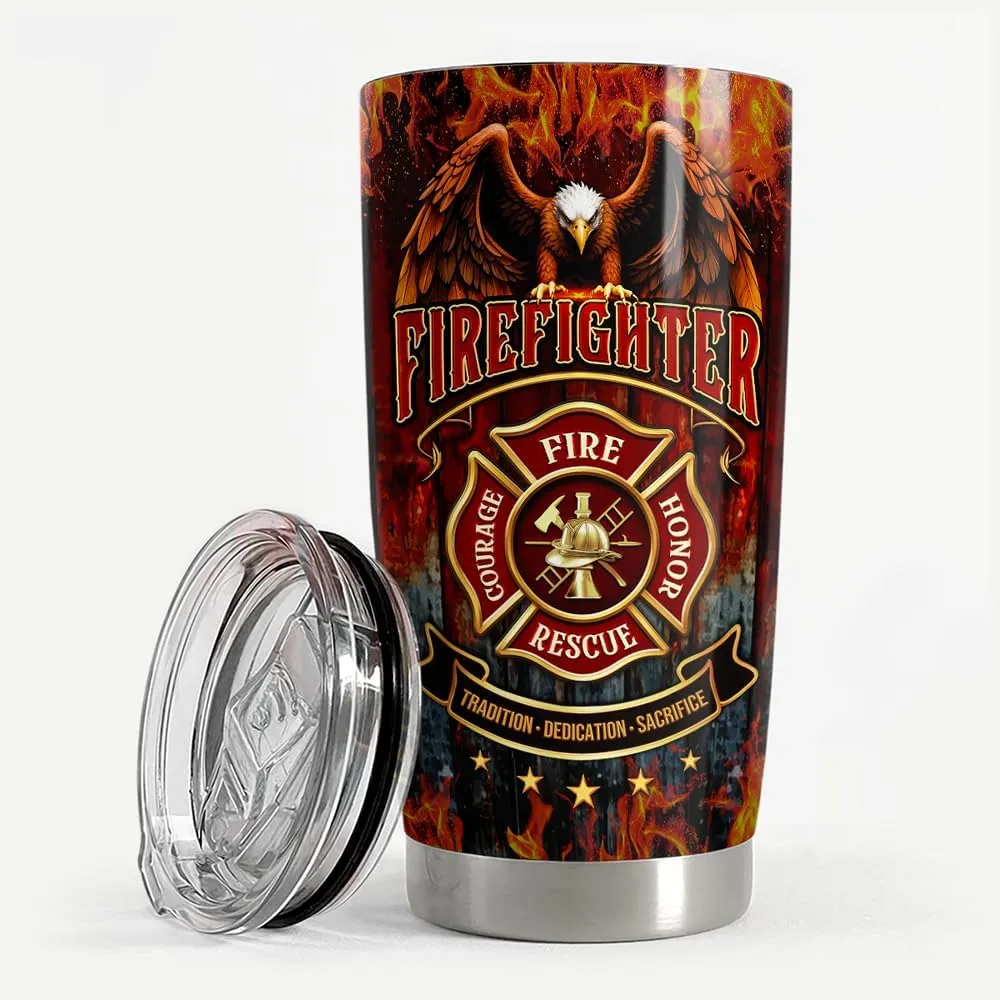 SANDJEST Firefighter Tumbler 20oz Stainless Steel Insulated Coffee Travel Mug Cup Firefighter Gifts for Men Firemen Gift for Birthday Christmas Fathers Day