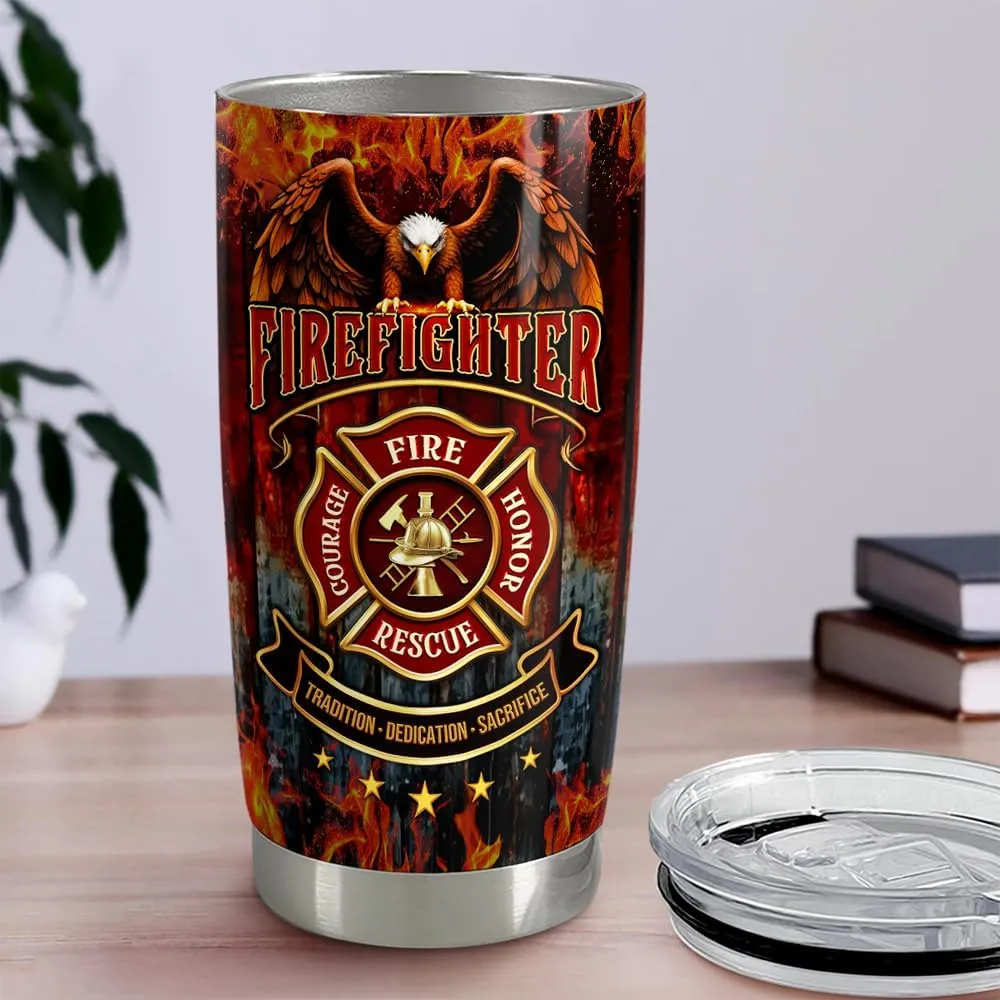 SANDJEST Firefighter Tumbler 20oz Stainless Steel Insulated Coffee Travel Mug Cup Firefighter Gifts for Men Firemen Gift for Birthday Christmas Fathers Day