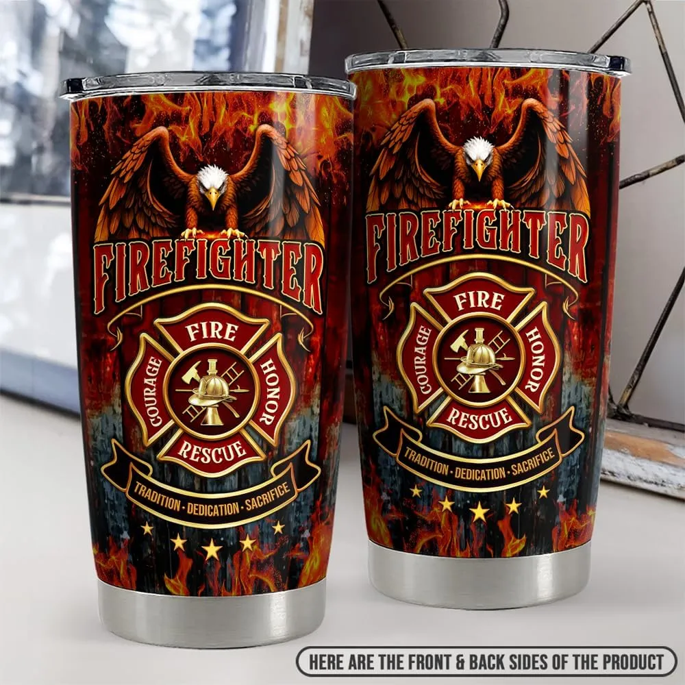 SANDJEST Firefighter Tumbler 20oz Stainless Steel Insulated Coffee Travel Mug Cup Firefighter Gifts for Men Firemen Gift for Birthday Christmas Fathers Day
