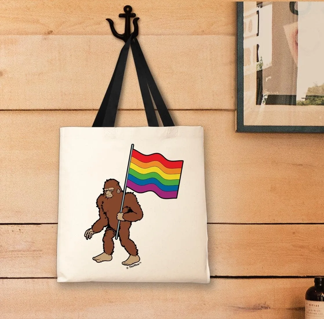 Sasquatch With Pride Flag Canvas Tote Bag