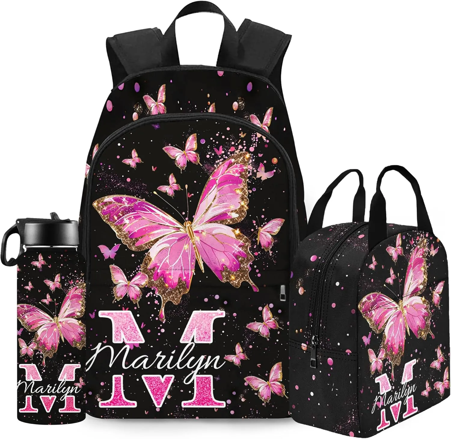 School Backpack Customized Kids Backpack with Lunch Bag Box Custom Name School Bag Back to School Gifts for Daughter Casual Unisex School Bags Personalized Backpack for School Season