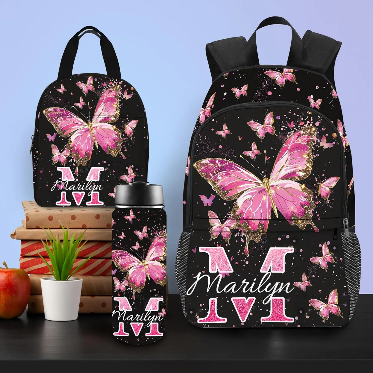 School Backpack Customized Kids Backpack with Lunch Bag Box Custom Name School Bag Back to School Gifts for Daughter Casual Unisex School Bags Personalized Backpack for School Season