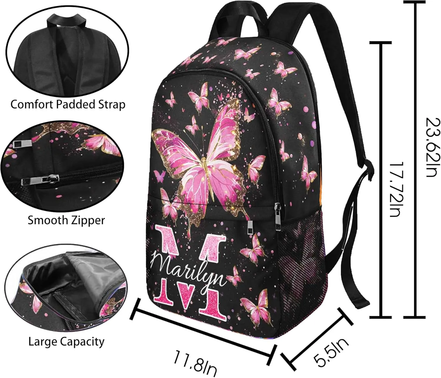 School Backpack Customized Kids Backpack with Lunch Bag Box Custom Name School Bag Back to School Gifts for Daughter Casual Unisex School Bags Personalized Backpack for School Season