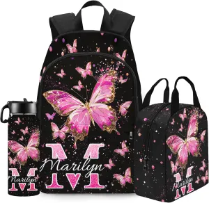 School Backpack Customized Kids Backpack with Lunch Bag Box Custom Name School Bag Back to School Gifts for Daughter Casual Unisex School Bags Personalized Backpack for School Season