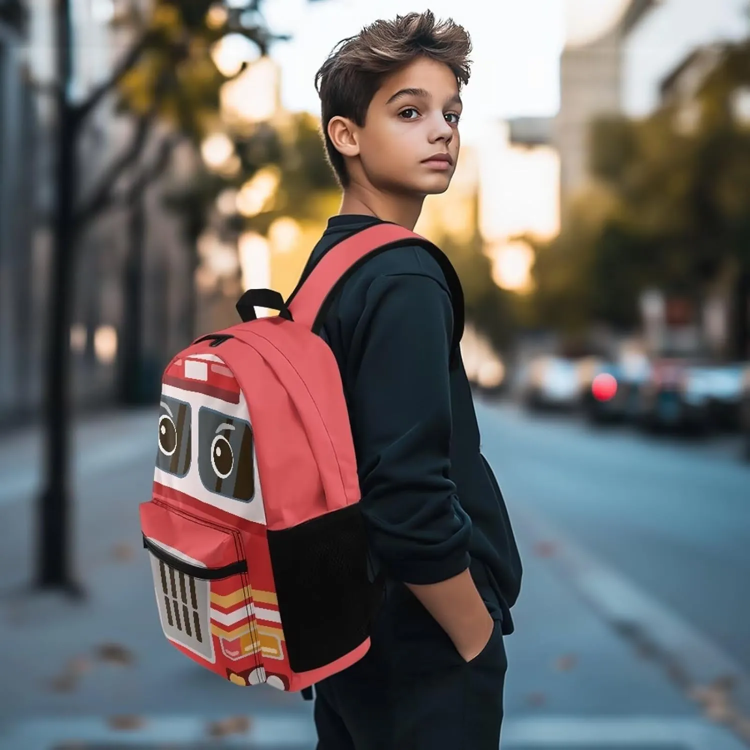 School Backpack for Boys, Cartoon Fire Truck Middle School Bookbags Elementary High School, Laptop Backpack For Teen Bookbag Travel Daypack