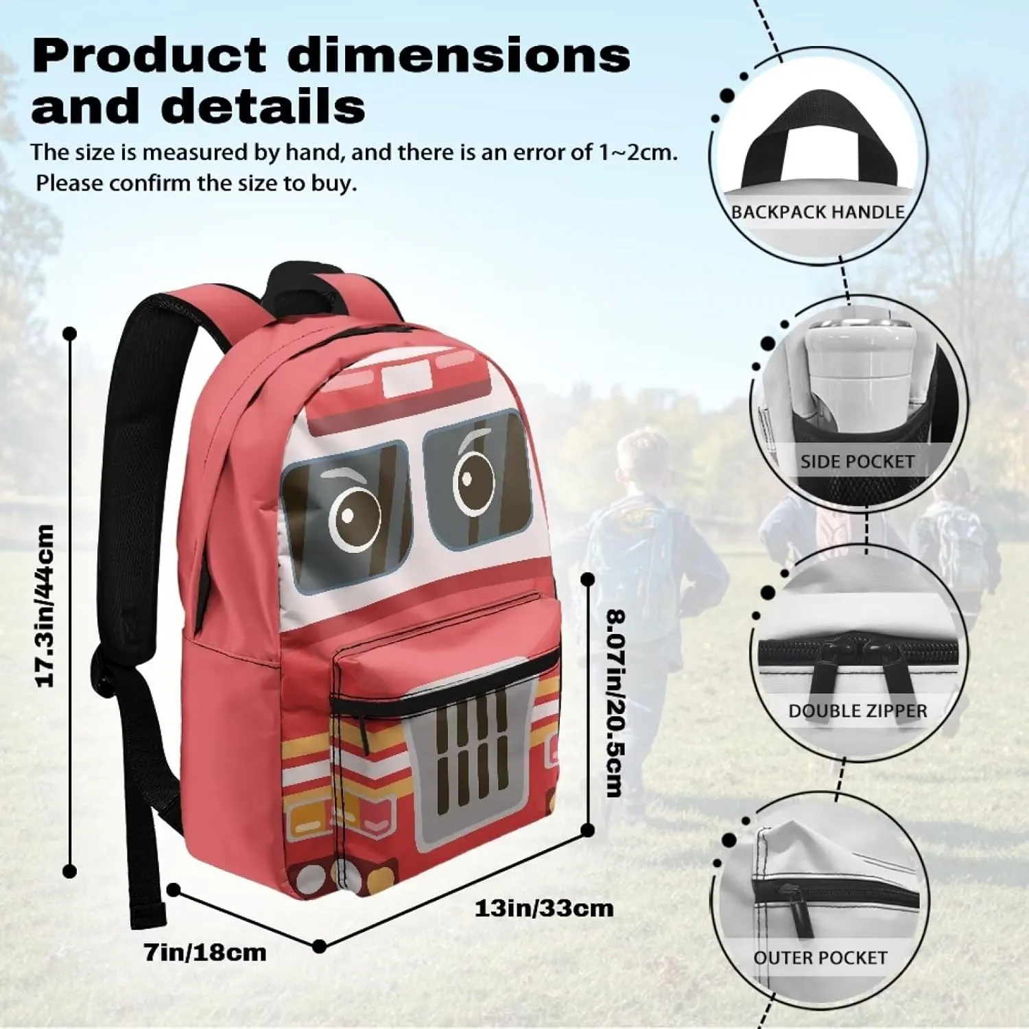 School Backpack for Boys, Cartoon Fire Truck Middle School Bookbags Elementary High School, Laptop Backpack For Teen Bookbag Travel Daypack