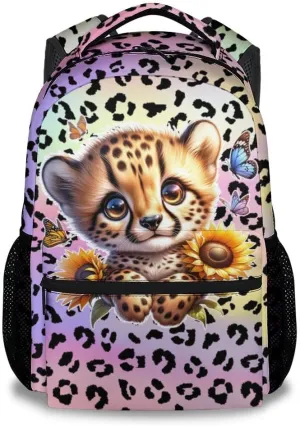 School Backpack for Girls, 17 Inch Colorful Cheetah Backpacks for Kids, Cute Lightweight Bookbag