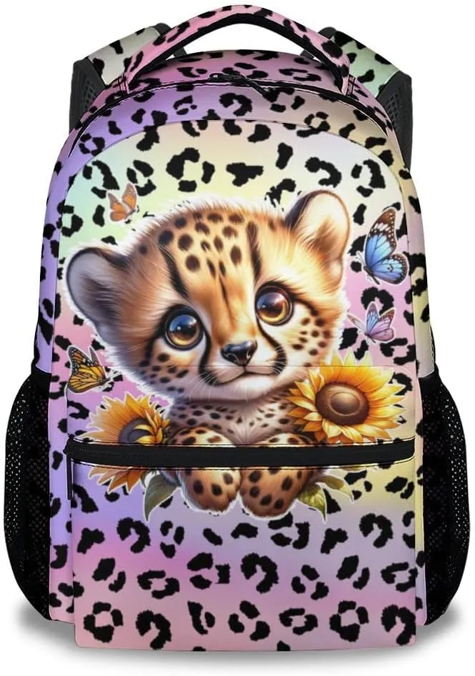 School Backpack for Girls, 17 Inch Colorful Cheetah Backpacks for Kids, Cute Lightweight Bookbag