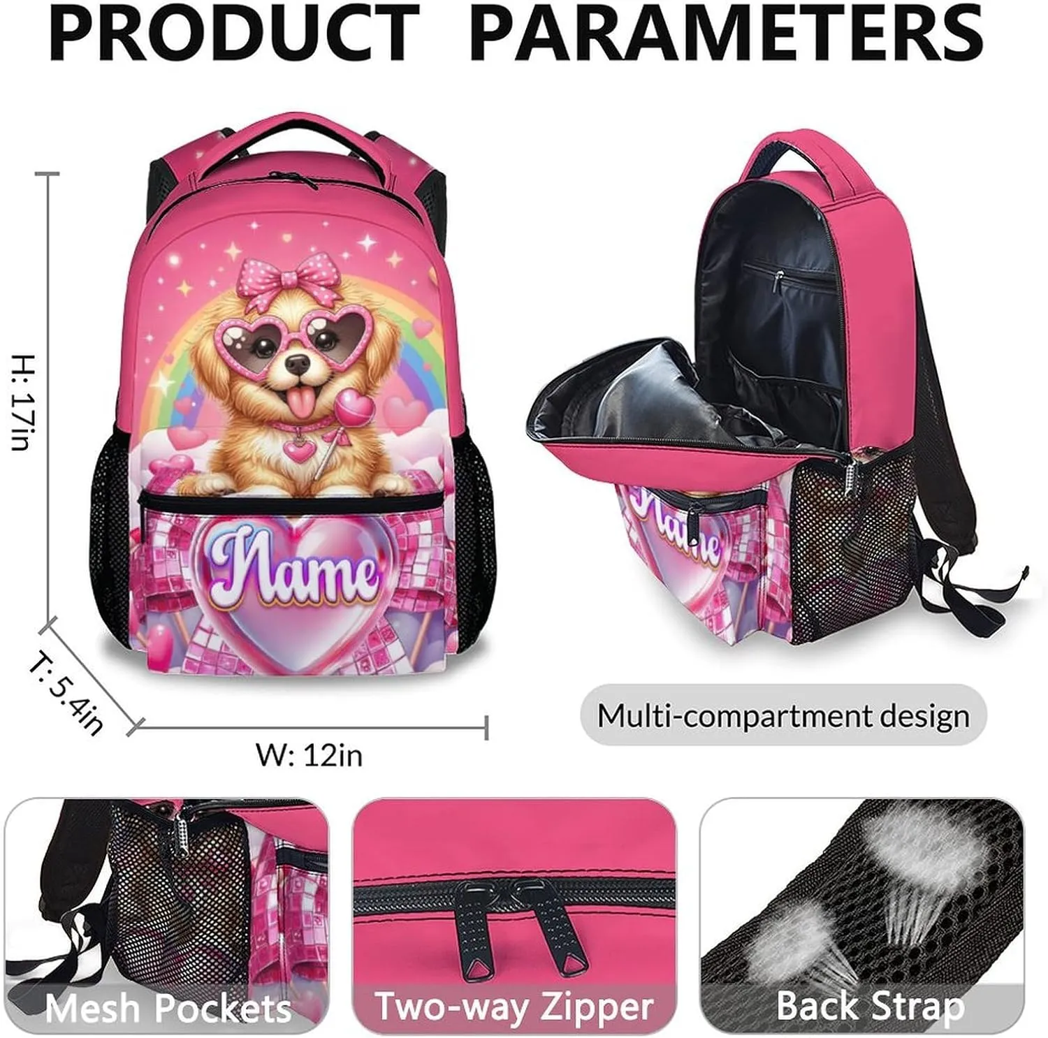 School Backpack for Girls, Dog Backpacks with Lunch Box Matching Combo for Elementary Preschool Middle School, Cute Large Capacity Bookbag and Pencil Case Bundle for Kids Students
