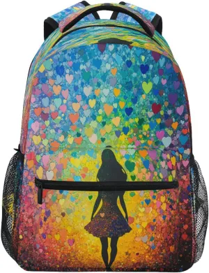 School Backpack for Men Women Fashion Diaper Bag Backpack with Chest Strap for College Work Colorful Hearts Rainbow