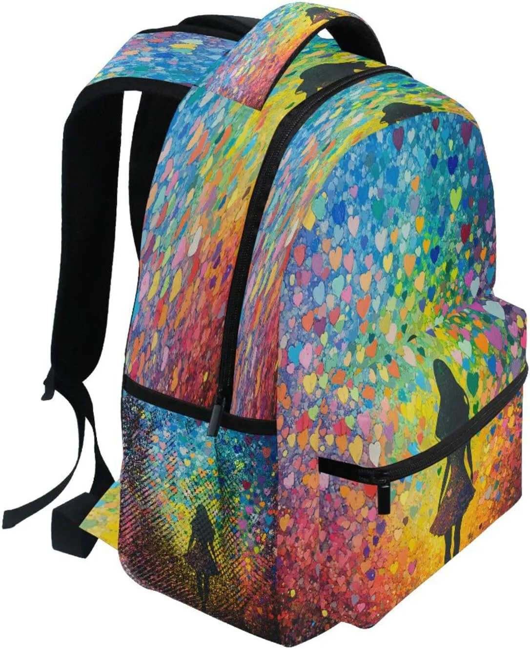 School Backpack for Men Women Fashion Diaper Bag Backpack with Chest Strap for College Work Colorful Hearts Rainbow