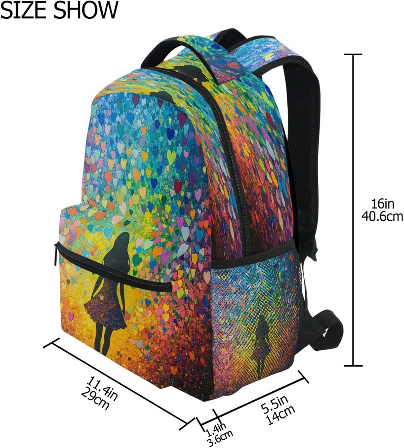 School Backpack for Men Women Fashion Diaper Bag Backpack with Chest Strap for College Work Colorful Hearts Rainbow