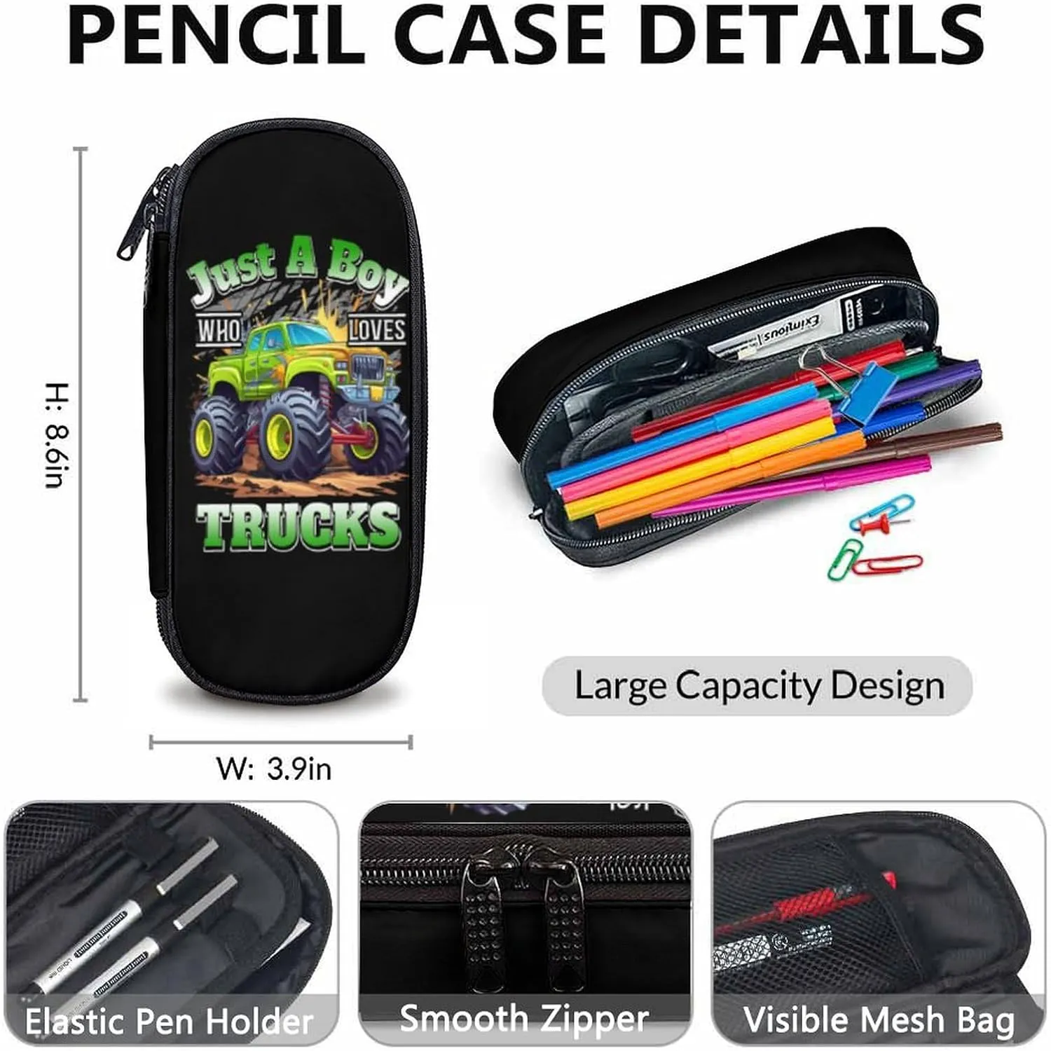 School Backpack with Lunch Box for Kids Boys - Set of 3 Truck Backpacks Matching Combo - Back to School Gifts - Cool Truck Bookbag and Pencil Case Bundle for Travel Hiking