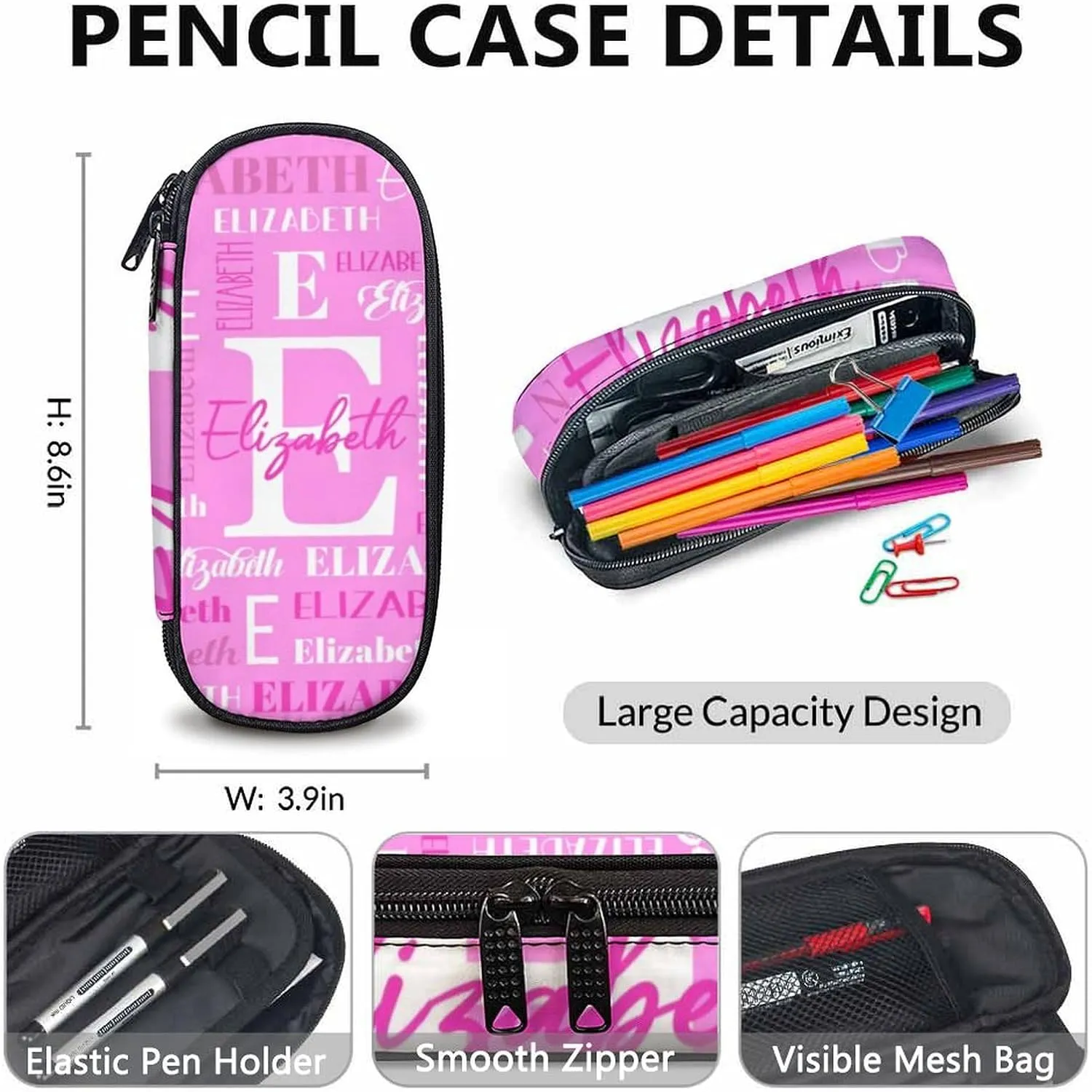School Backpacks with Lunch Box Set, Custom Name Kids Backpack for Students Girls, Pink Bookbag with Pencil Case Bundle for Travel, Camping, Back to School Matching Combo Supplies Gifts