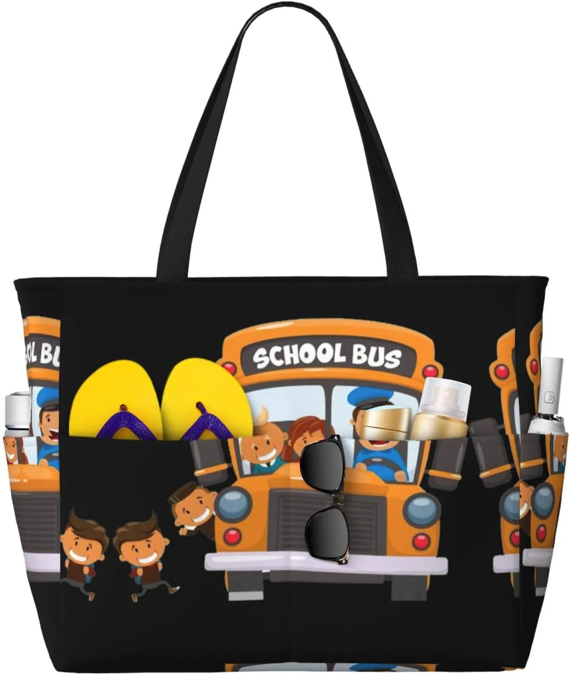 School Bus Print Large Tote Bag For Women, Travel Shoulder Bag Handle Handbag For Gym, Work, Travel