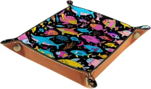 School of Colorful Watercolor Fish Stacking Jewelry Organizer Trays, Small Desk Drawer Earring Tray, Women's Girls Bracelet Storage, Key Tray for Entryway, Decorative Ring Organizer