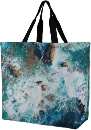 Sea Water Stone Tote Bag for Women, Large Capacity Shoulder Bag, Lightweight Utility Grocery Handbag for Shopping, Fashion Leisure Travel Beach Bag Tote Purse for Work Gym