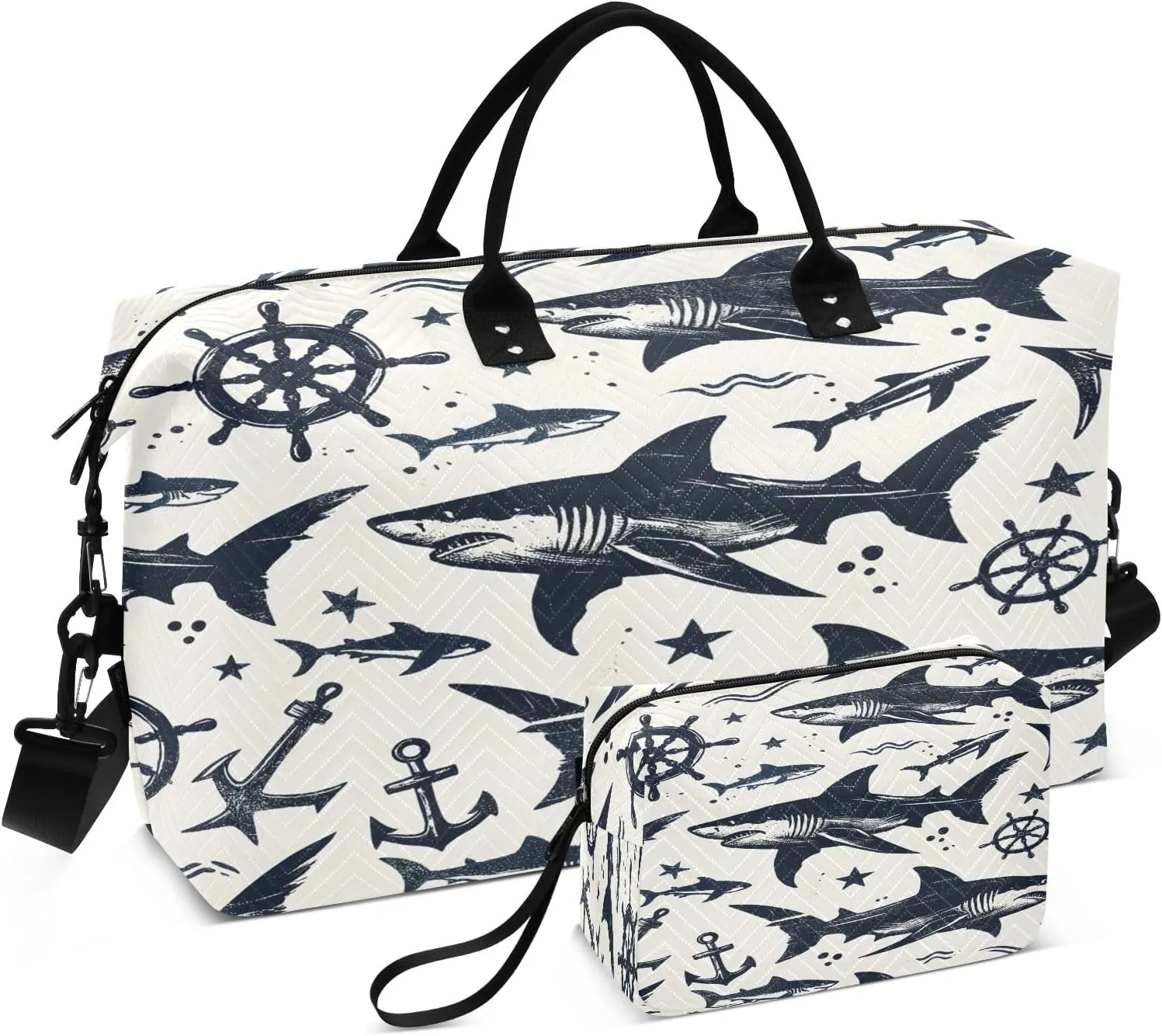 Seamless Sketch Shark Pattern Travel Duffle Bag for Men Women Gym Bag with Storage Bag Weekender Bag Carry on Bags for Travel Trip Gym Yoga