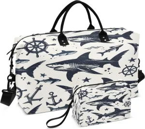 Seamless Sketch Shark Pattern Travel Duffle Bag for Men Women Gym Bag with Storage Bag Weekender Bag Carry on Bags for Travel Trip Gym Yoga