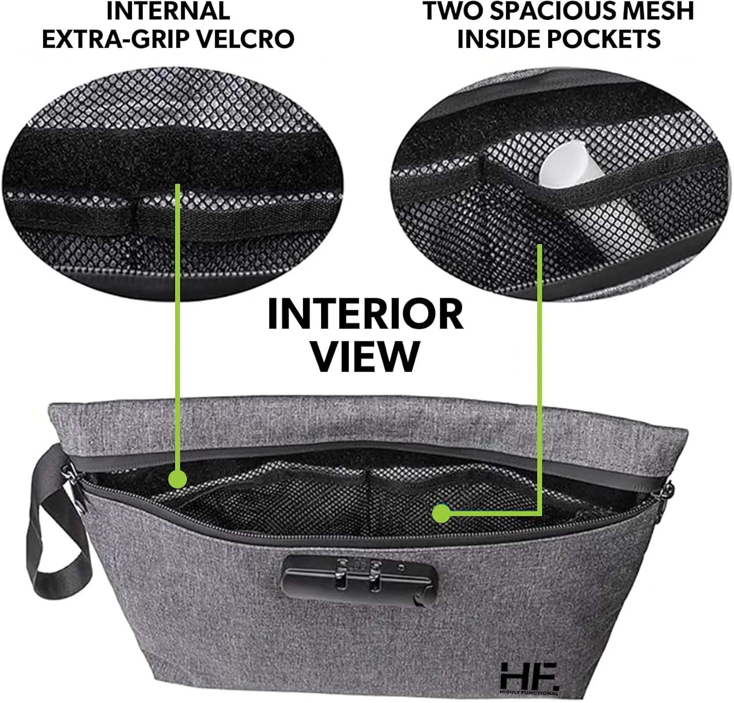 Secure Money Travel Bag with Zipper, Multiple Pockets and Combination Lock Close