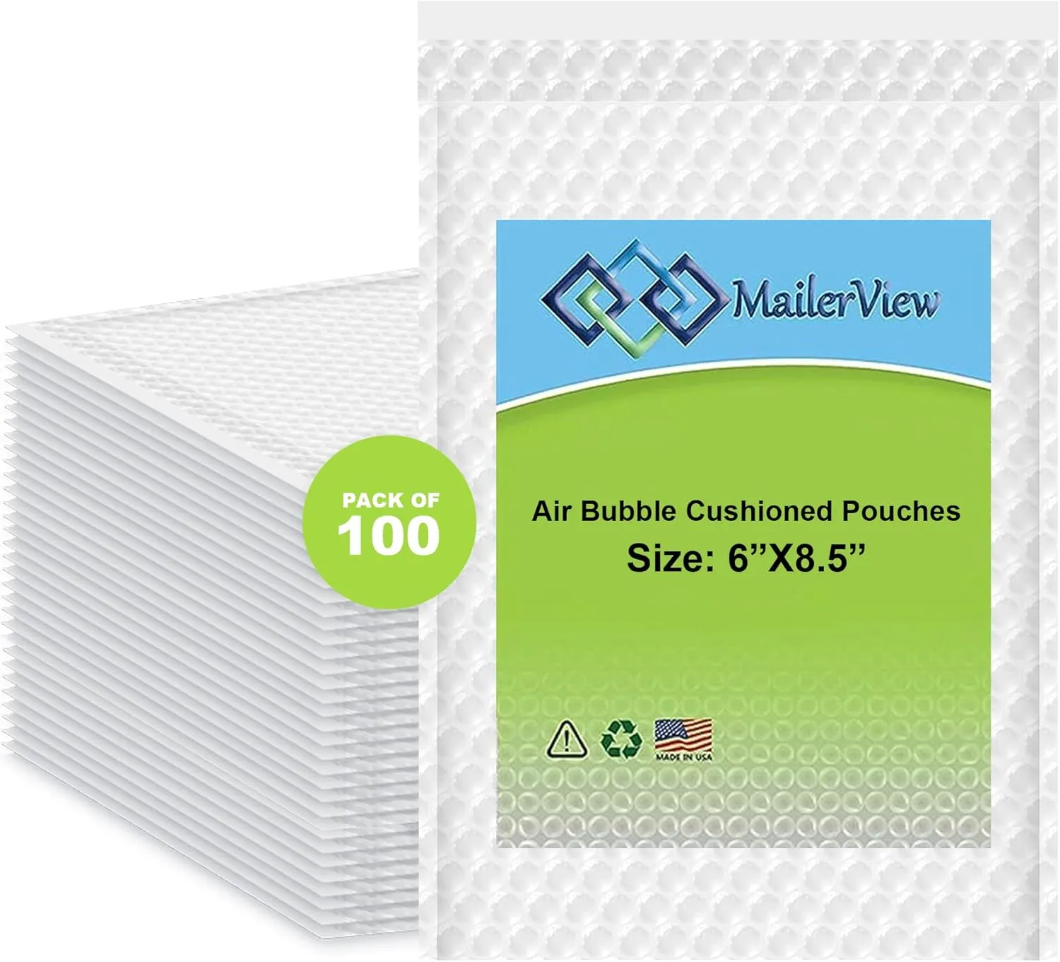 Self-Seal Air Bubble Clear Out Bags Cushioned Pouches 6"x8.5" Inches / 100 Pack Case of 100 Bubble Bags (Made in The USA)