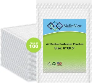 Self-Seal Air Bubble Clear Out Bags Cushioned Pouches 6"x8.5" Inches / 100 Pack Case of 100 Bubble Bags (Made in The USA)