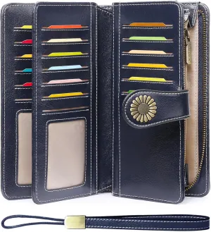 SENDEFN Wallets for Women Leather Credit Card Holder with RFID Blocking Large Capacity Wristlet