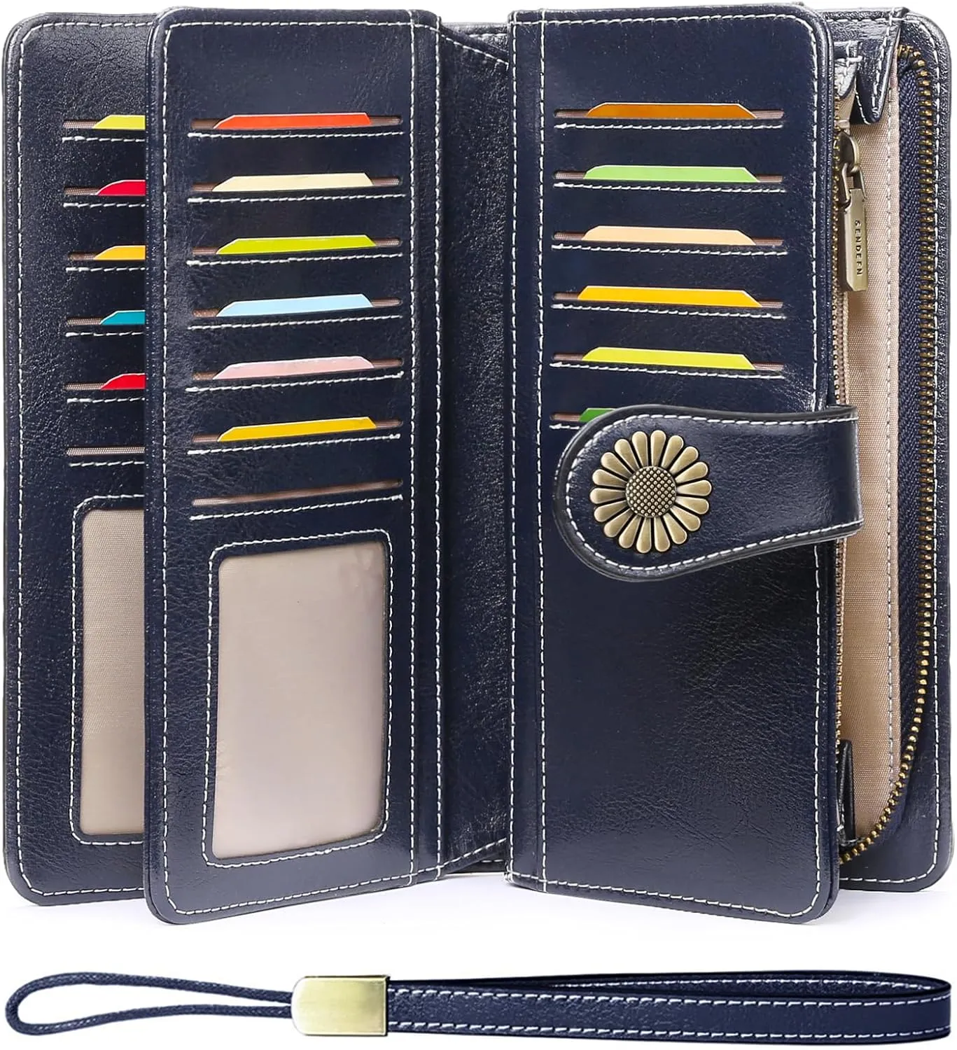 SENDEFN Wallets for Women Leather Credit Card Holder with RFID Blocking Large Capacity Wristlet