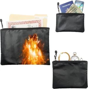 Set of 3 Fireproof Zipper Bags, Includes Large 15"x11", Medium 10"x7.8", and Small 8"x5" - Ideal for Documents, Valuables, and other Important Belongings (Black Color) - SciencePurchase
