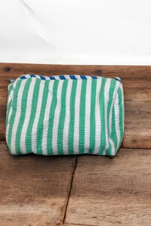 Set of 3 Travel Toiletry Pouches Green Stripes