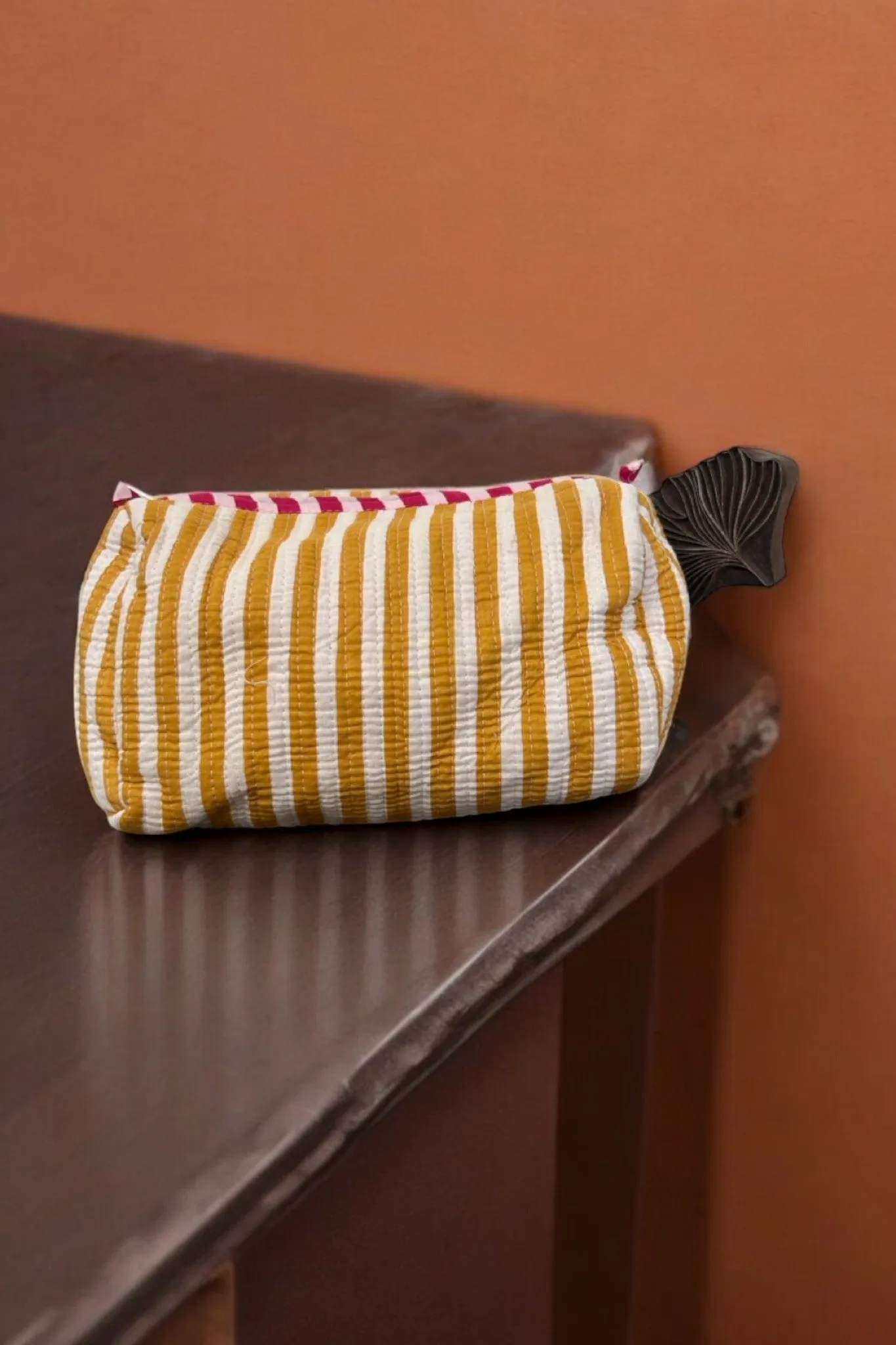 Set of 3 Travel Toiletry Pouches Yellow Stripes