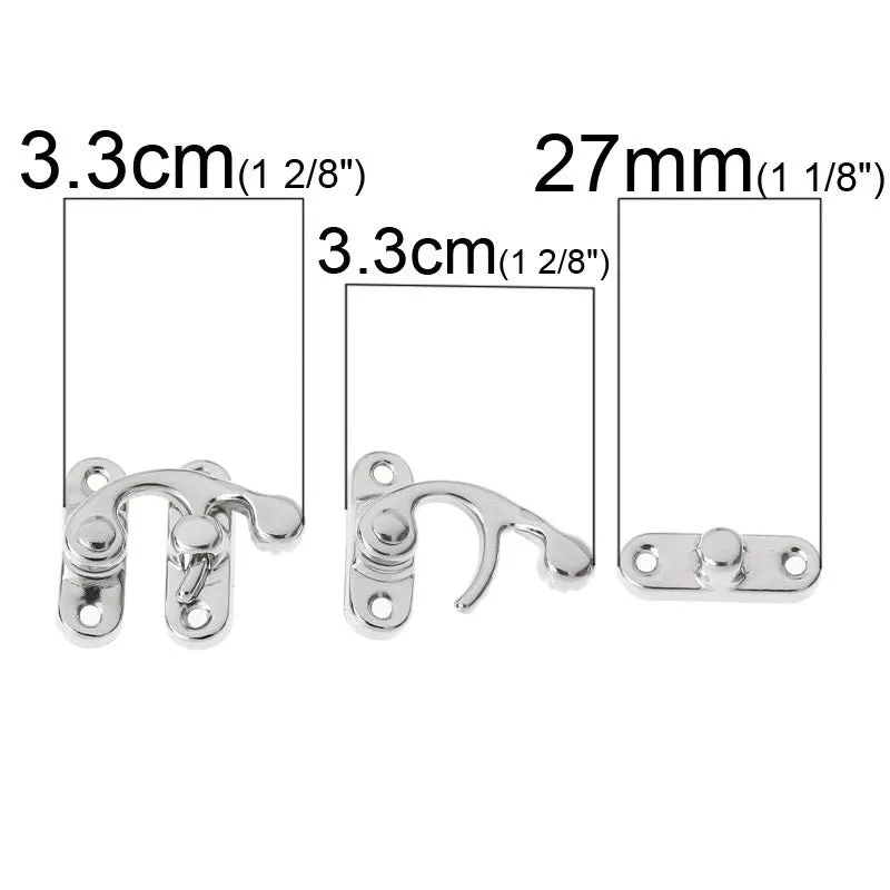 Sexy Sparkles Swing Arm Hook Latches Clasp for Box Lock, Purse Lock Silver Tone 33mm