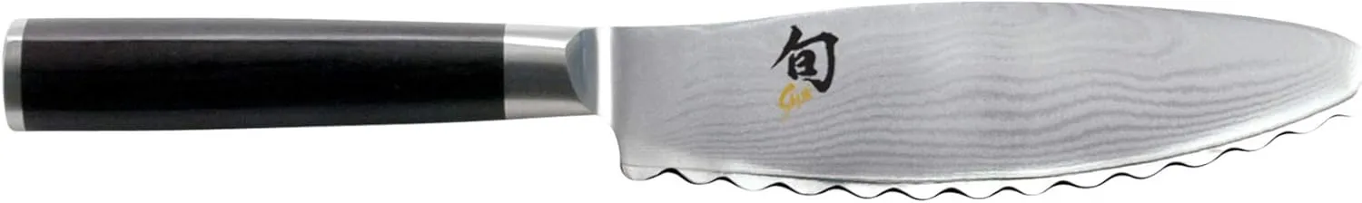 Shun Classic 6-inch Ultimate Utility Versatile, Multifunction Knife with Proprietary VG-MAX Cutting Core and Stainless-Steel Damascus Cladding Handcrafted in Japan by Highly-Skilled, 6 Inch