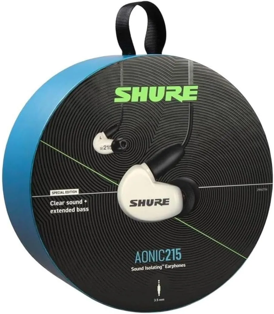 Shure AONIC 215 Wired Sound Isolating Earbuds, Clear Sound, Single Driver, Secure In-Ear Fit, Detachable Cable, Durable Quality, Compatible with Apple & Android Devices - White