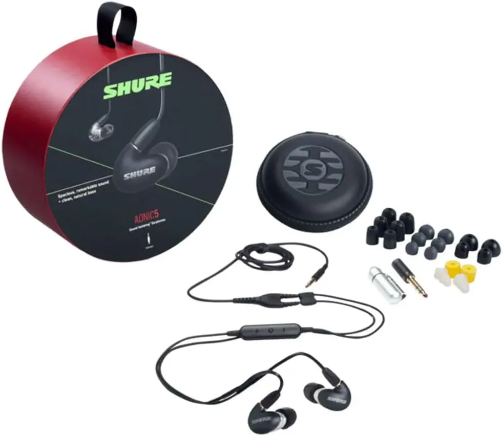 Shure AONIC 5 Wired Sound Isolating Earbuds, High Definition Sound   Natural Bass, Three Drivers, Secure in-Ear Fit, Detachable Cable, Durable Quality, Compatible with Apple & Android Devices - Black