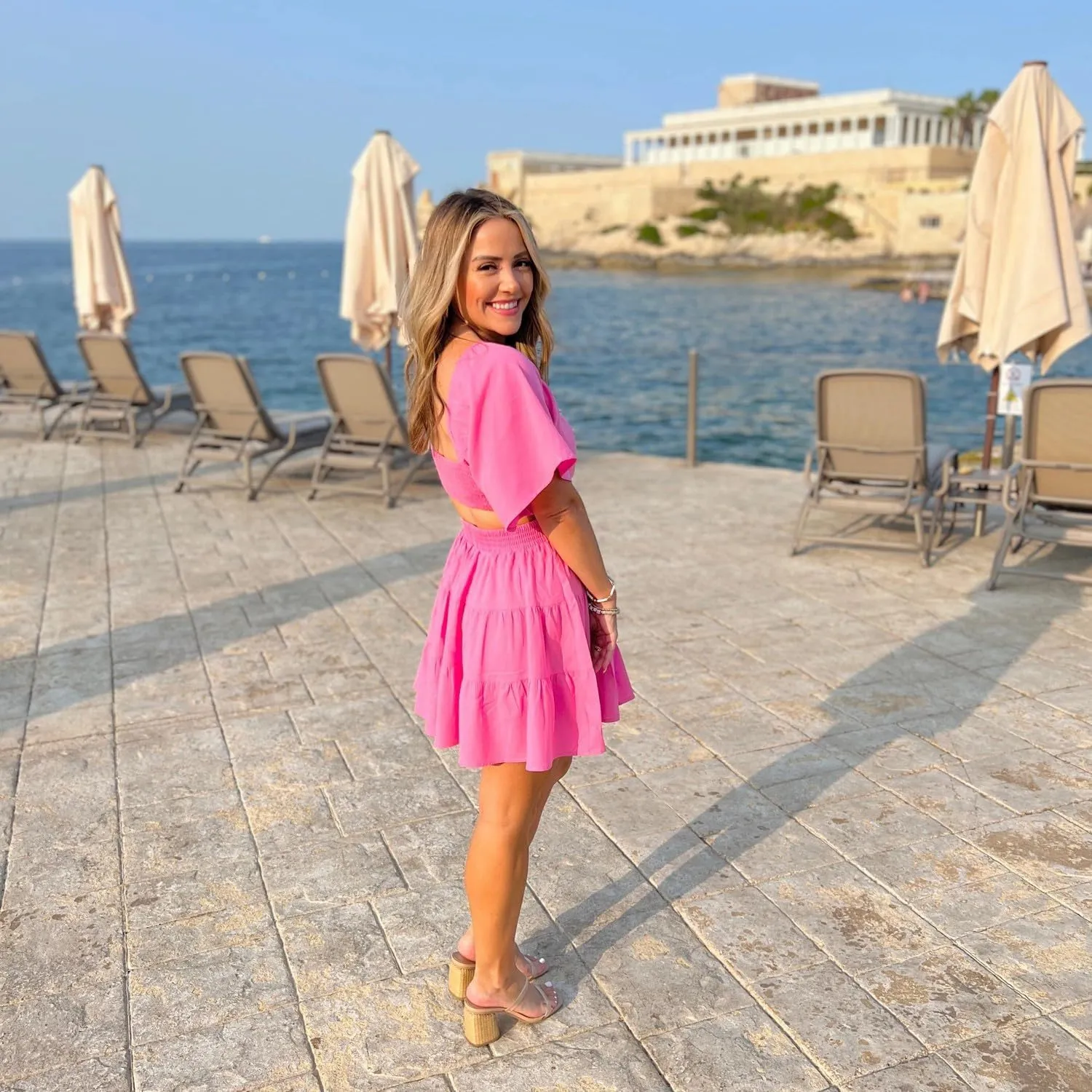 Shy Velvet Women's Summer Dress Square Neck Short Sleeves Crossover Waist Casual Party Mini Dress