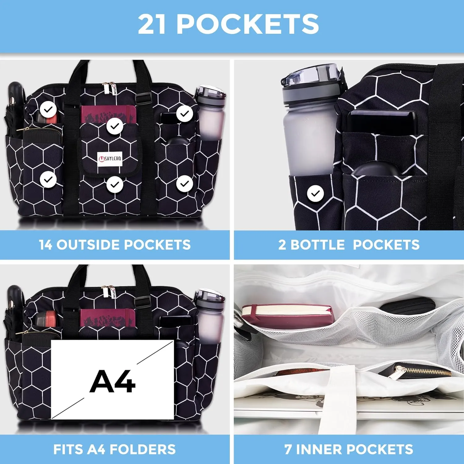 SHYLERO Nurse Bag with 21 Pockets - Big, Waterproof Medical Utility Tote for Daily Use
