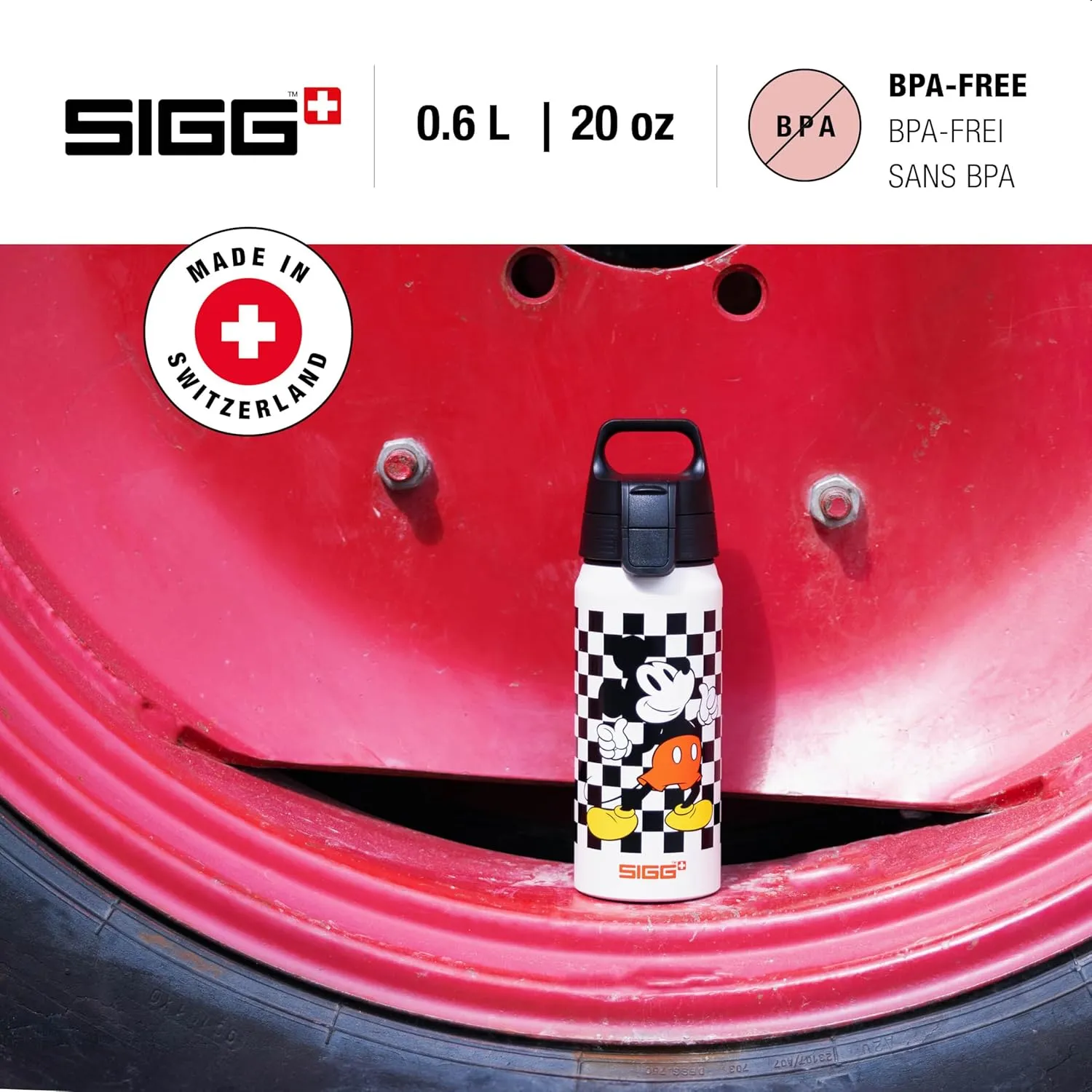 SIGG - Aluminium Water Bottle for Children - WMB One Mickey Retro Disney - Suitable for Carbonated Drinks - Leak-Proof - Feather-Light - BPA-Free - ClimatePartner Certified - Sports & School - White &