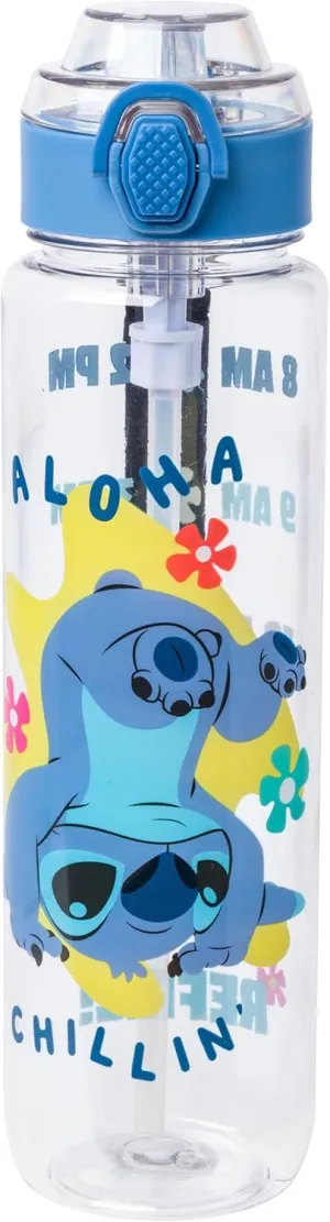 Silver Buffalo Disney Lilo and Stitch Aloha Chillin' Hydration Tracker Schedule Plastic Water Bottle with Locking Lid and Strap, 33 Ounces