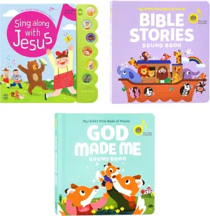 Sing Along with Jesus, Bible Stories and God Made Me - Bundle of 3 Books - Christian Sound Books for Toddlers 1-3 | 6 Bible Songs & Illustrations per Book, Musical Toys | Baptism Gifts for Toddlers