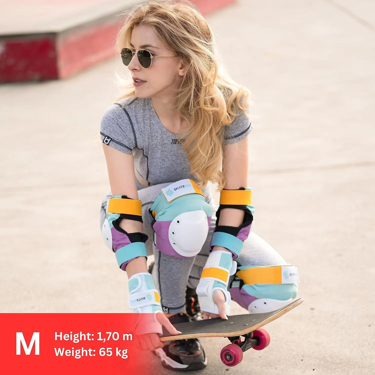 SKATEWIZ Knee and Elbow Pads Adult - Skating Protective Gear Adult Knee and Elbow Pads Set with Wrist Pads - Shield - Size M/L Lavender Blue - Roller Skate Protective Gear for Women & Men