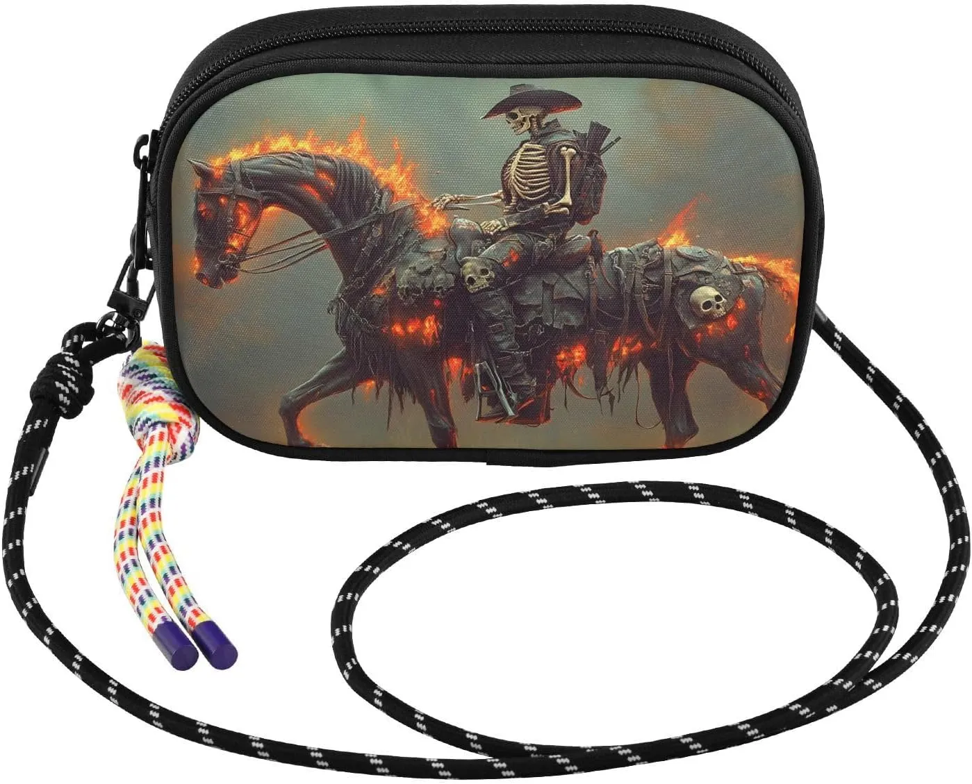 Skeleton Horse Cool Flame Crossbody Bags for Women Cell Phone Purses Women's Shoulder Handbag Wallet Purse with Rope Pendant