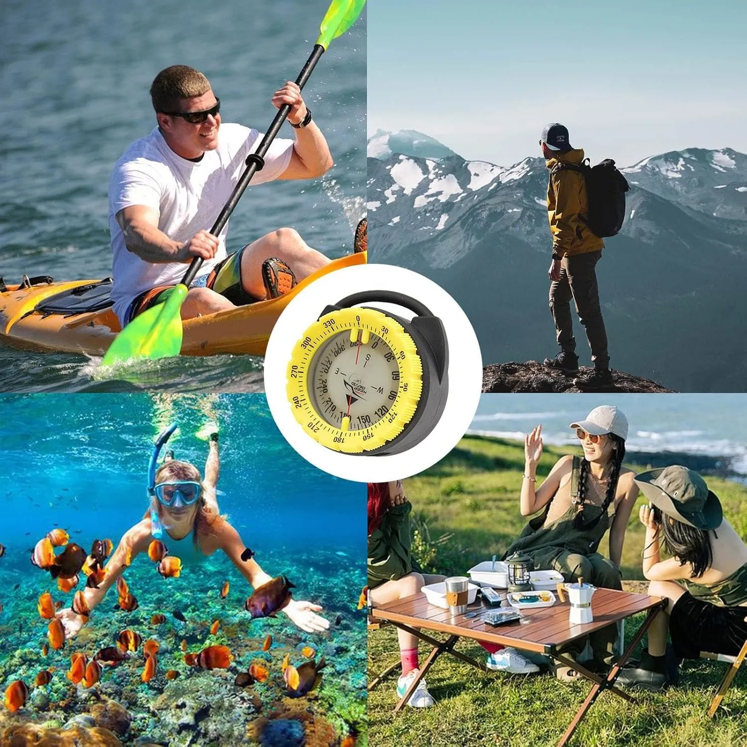 Small Compass - Magnetic Diving Compass, Compass Hose Mount | Small Pipe Clamp Diving Compass, 50m Magnetic Lightweight Glowing Compass with Side Window for Water Sports, Camping, Hiking, Kayak