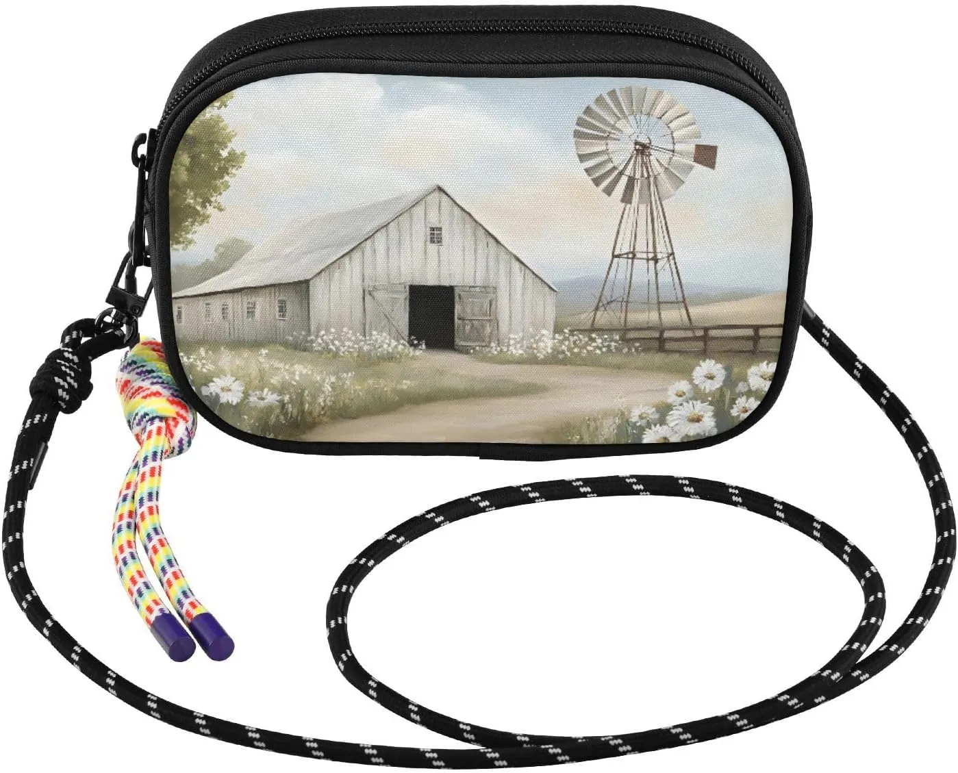 Small Crossbody Bags Windmill Barn Landscape for Women Cell Phone Purses Shoulder Bag Handbag with Adjustable Strap