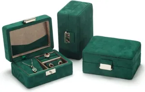 Small Green Velvet Wooden Small Earring Pendant Box Organizer Travel Wood Jewellery Necklace Storage Case